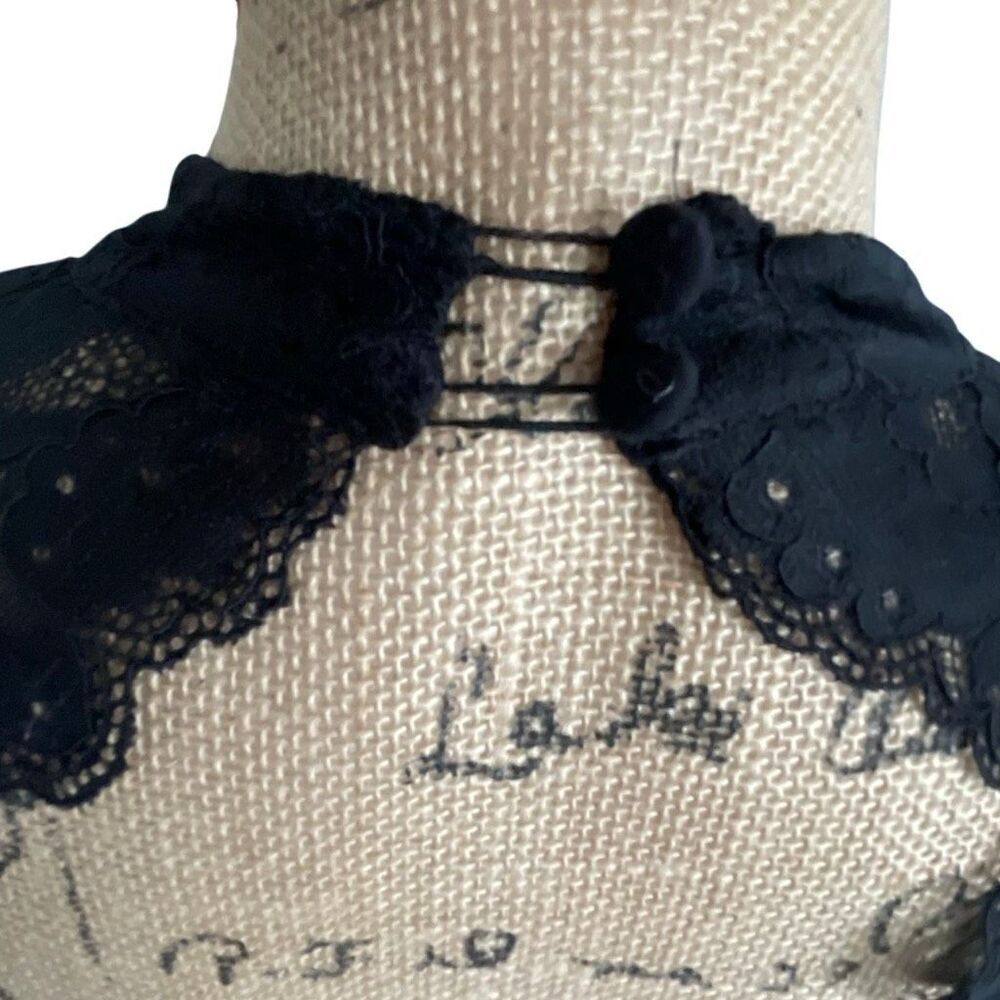 EUC Bebe Lace Long Sleeve High Neck Open Back Bodycon Black Mini Dress XS - Picture 10 of 11